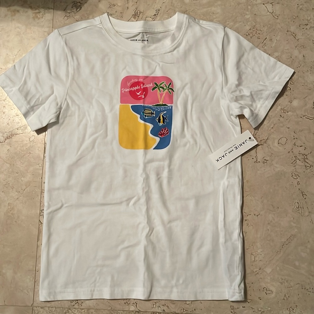 💕HP💕NWT! Janie and Jack boys white t-shirt w/Postcard graphic -size 8